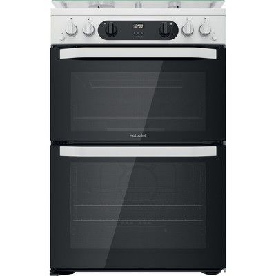 Hotpoint HDM67G0CCW 60cm Double Oven Gas Cooker with Glass Lid