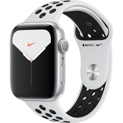 Apple Watch Series 5 - 44mm Silver Case with Pure Platinum Black Nike Sports Band