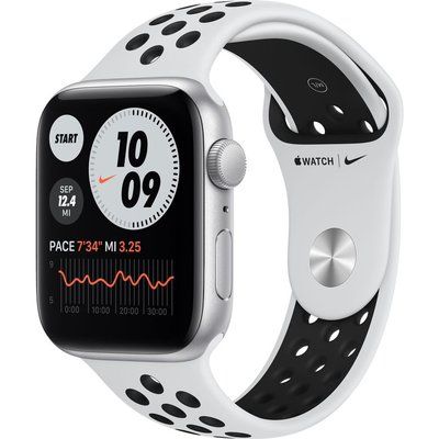 Apple Watch Series 6 - 44mm Silver Aluminum Case with Pure Platinum & Black Nike Sports Band