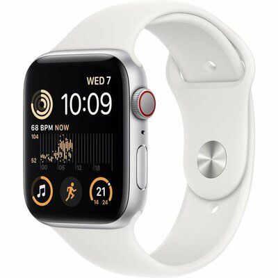 Apple Watch SE Cellular (2022) - 44mm Silver Case with White Sports Band