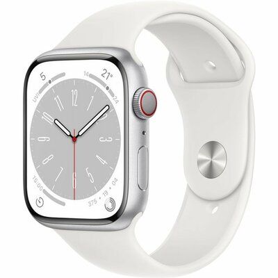 Apple Watch Series 8 Cellular - 45mm Silver Case with White Sports Band