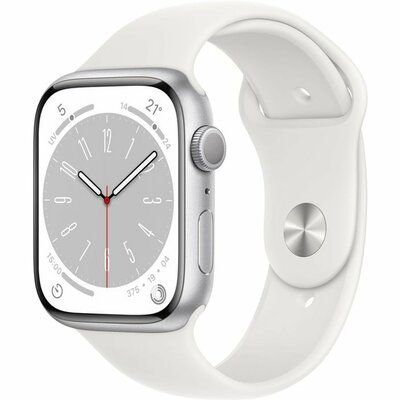 Apple Watch Series 8 - 45mm Silver Case with White Sports Band
